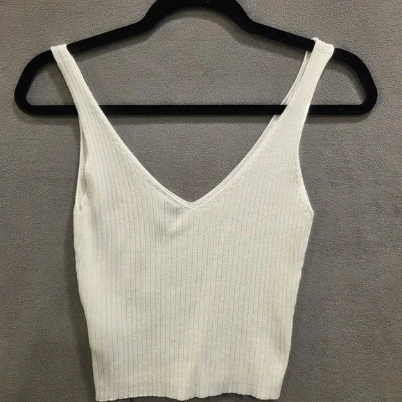 Divided White Ribbed Crop Top Women's Size Small Casual Festival Beach Summer - Picture 2 of 6